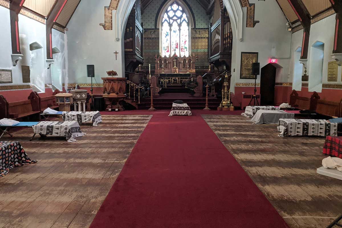 Cots are set up in the sanctuary of St. Alban the Martyr to provide a safe place for people to sleep Monday to Saturday.