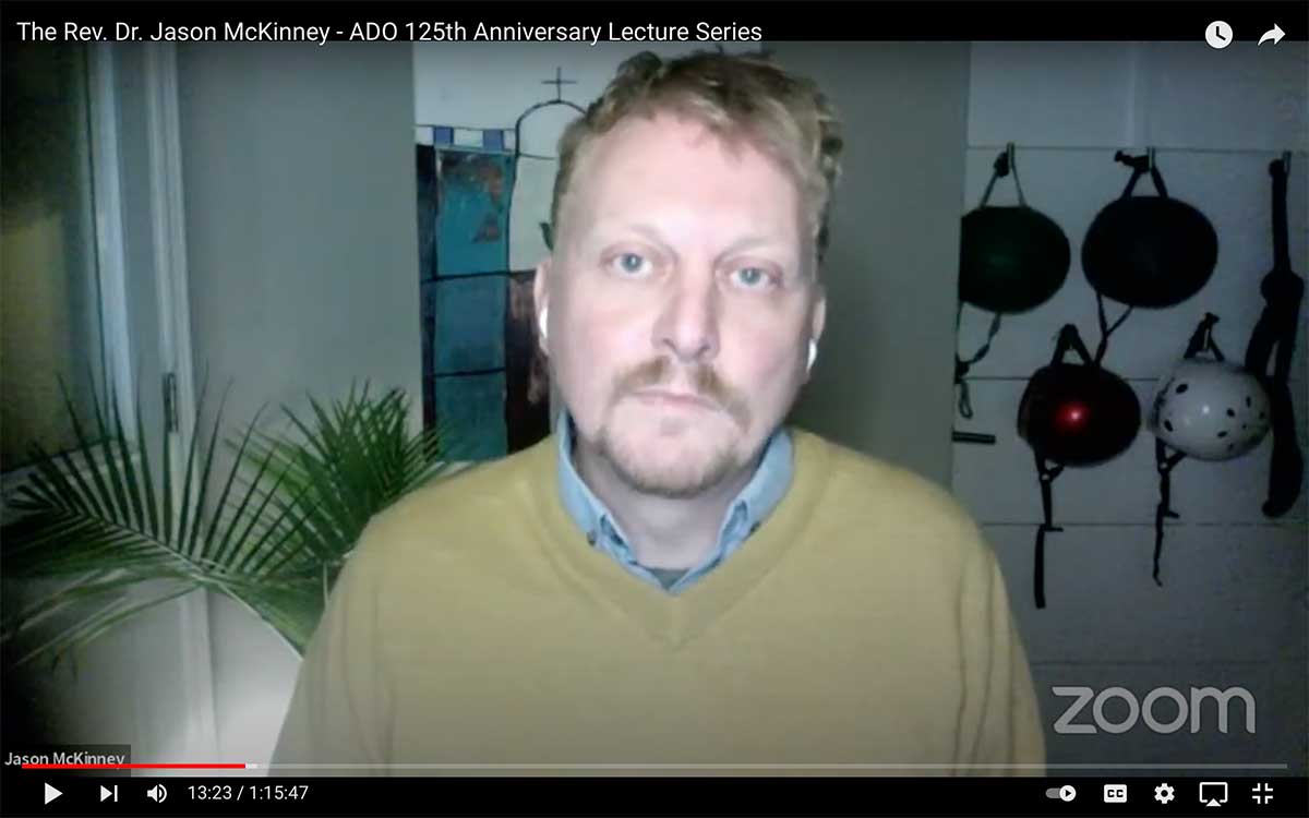 The Rev. Dr. Jason McKinney delivers his lecture online from his home in Toronto.