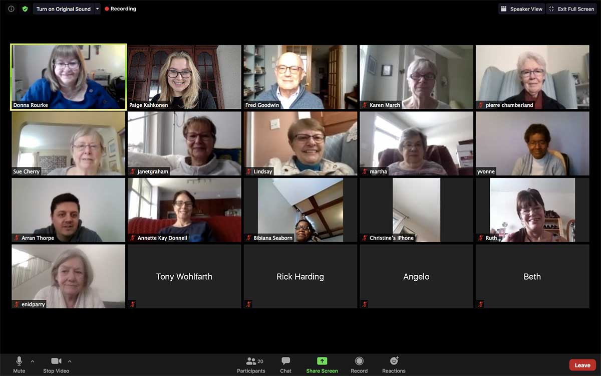 Screen capture of a Zoom meeting