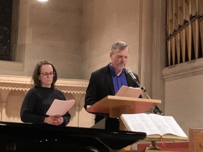 Heather Paton and the Rev. Canon Gary van der Meer read from a letter.