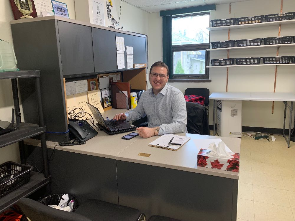 Centre 105 executive director Taylor Seguin at his desk.