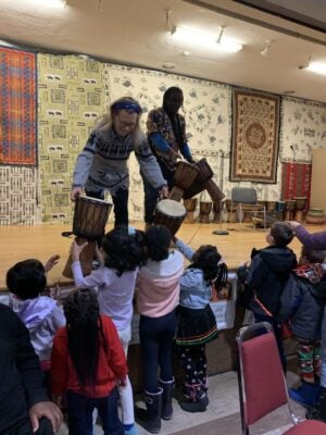 Drums are distributed to children