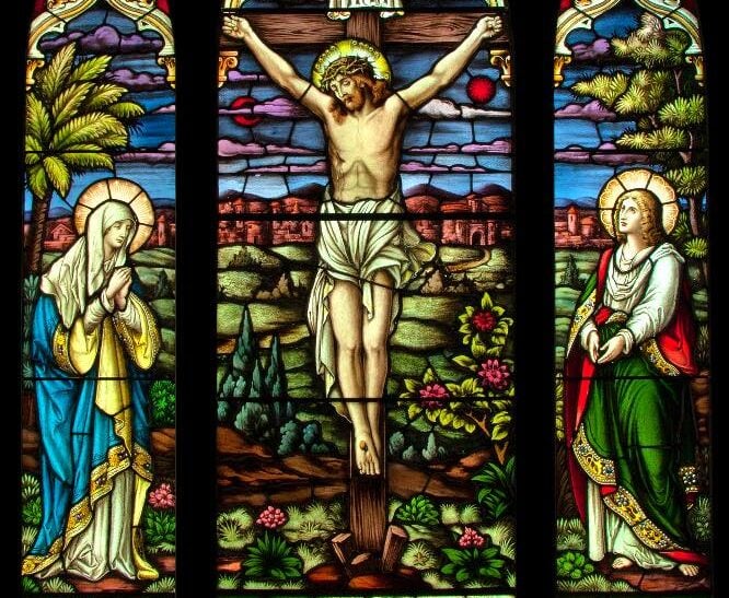 Christ on the Cross stained glass window