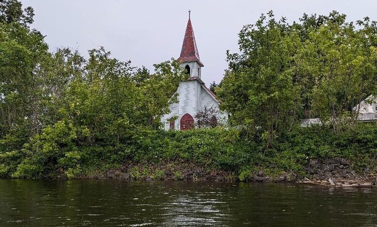 View of The Church of the Good Shepherd, Wakefielf from a kayak.