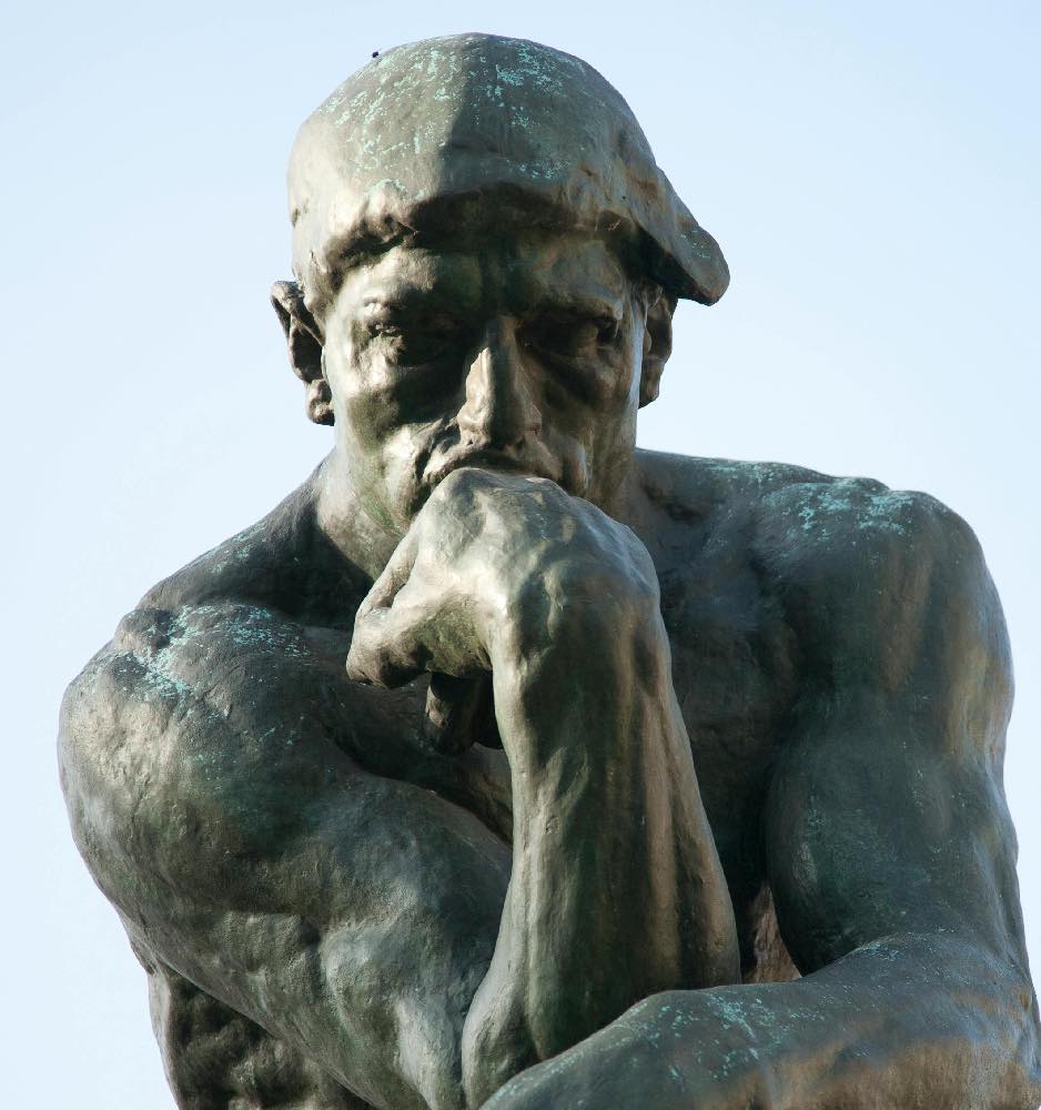 close view of The Thinker statue by August Rodin