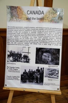 A poster on Canada's involvement as a source of uranium as well as a political ally of the U.S and U.K. in World War II.