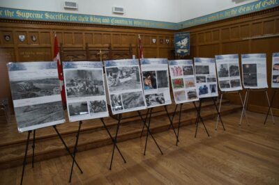 Posters line the walls of the chapel at St. John the Evangelist, Ottawa.
