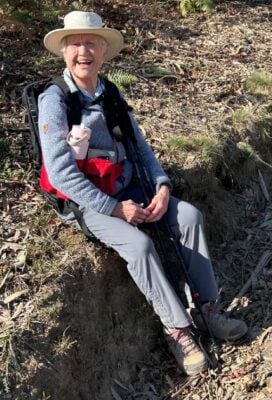 Gwynneth Evans pausing on the trail. 