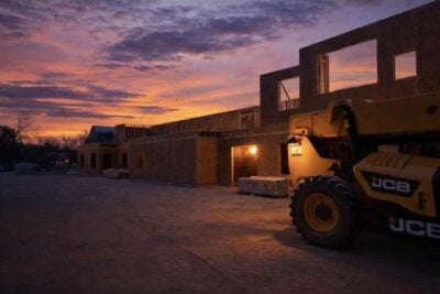 Construction of the Perth housing project at sunset