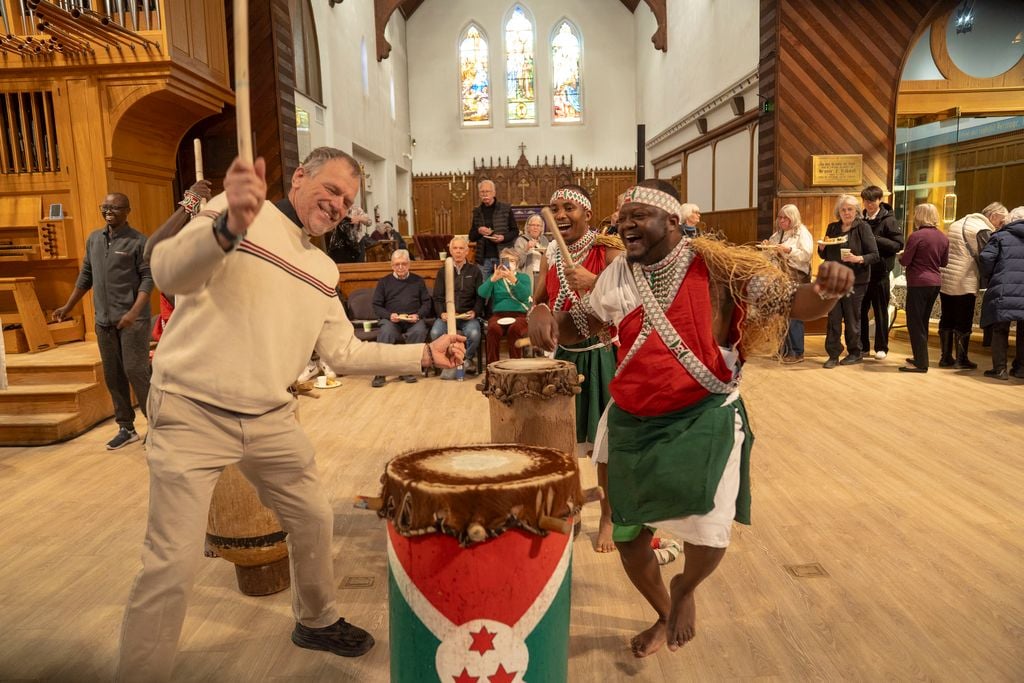 The Rev. Canon Gary van der Meer drumming