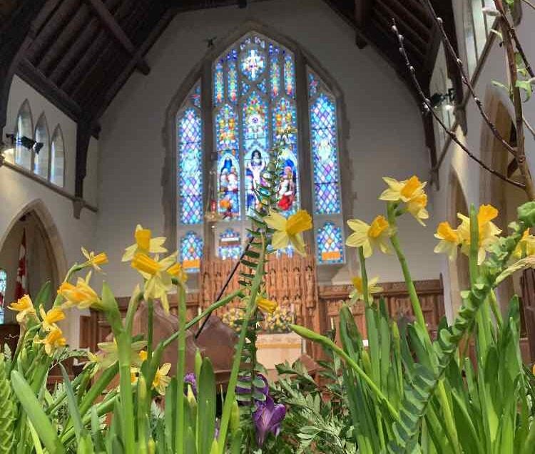 Spring flower arrangement at Christ Church Cathedral Ottawa 2024