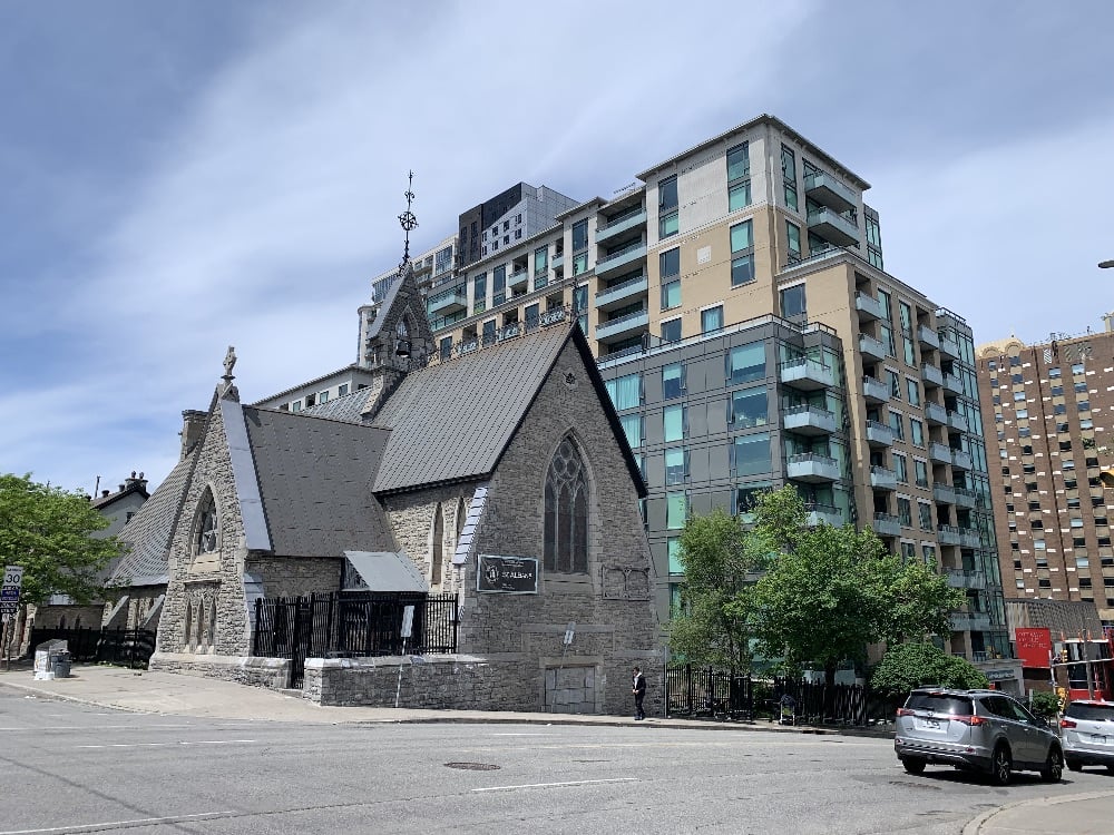 Exterior view of St. Albans on a summer day