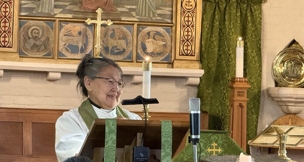The Rev. Canon Aigah Attagutsiak preaching at St. Margaret's Vanier.