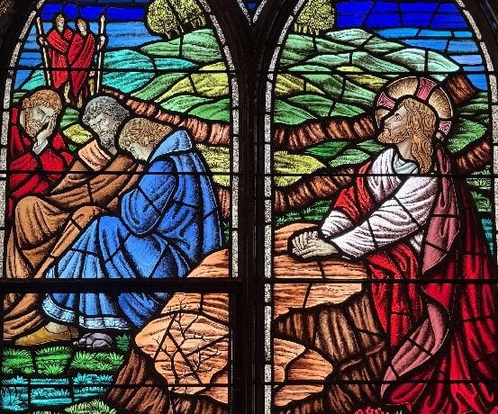 Stained glass window - Jesus prays in Gethsemane
