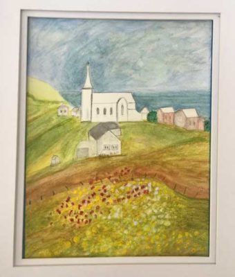 Painting of a church in a village
