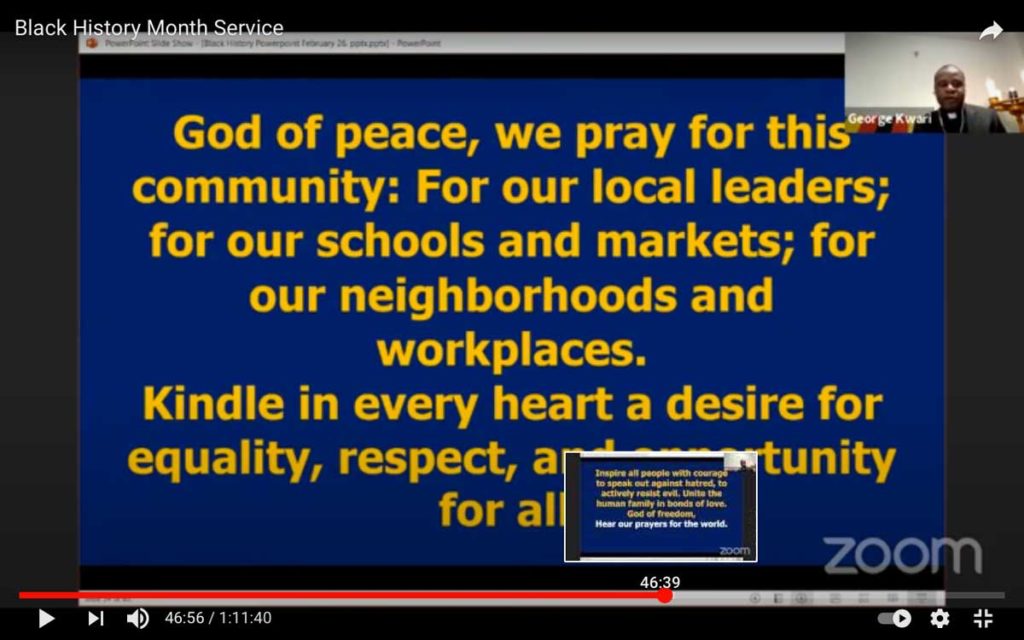 Screenshot of a prayer from the online service.